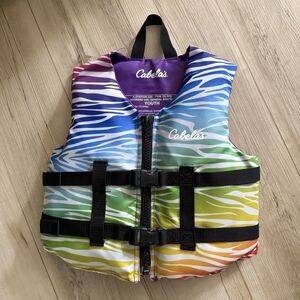 Youth Girls  Zebra Print Cabellas Life Jacket Type III PFD Vest 50-90 Pounds